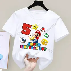 Mario Number T Shirt for Boy Birthday Clothes  Kids Cotton Tees Tops Game Cartoon Summer Digital Baby Tee Shirt