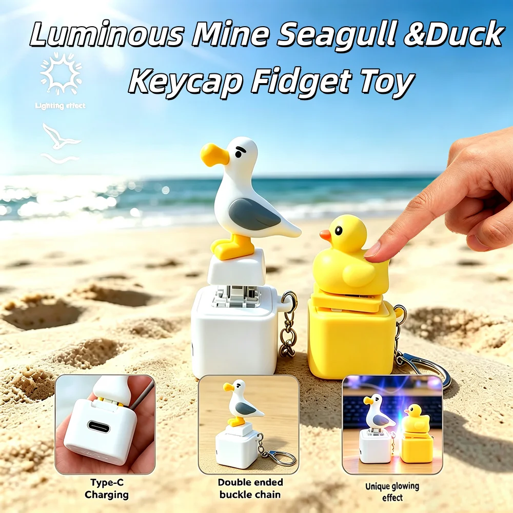 Porte-clés Mine Seagull Duck Rechargeable Lumineux Sonore Sensoriel Anti-stress Créatif Jouet Fidget Portable Pendentif pour Adulte