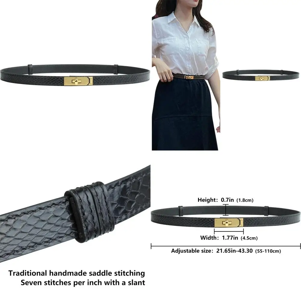 

Adjustable Solid Color Skinny Leather Belt for Women - Ideal for Dresses, Jeans, and Coats with Alloy Turn Lock