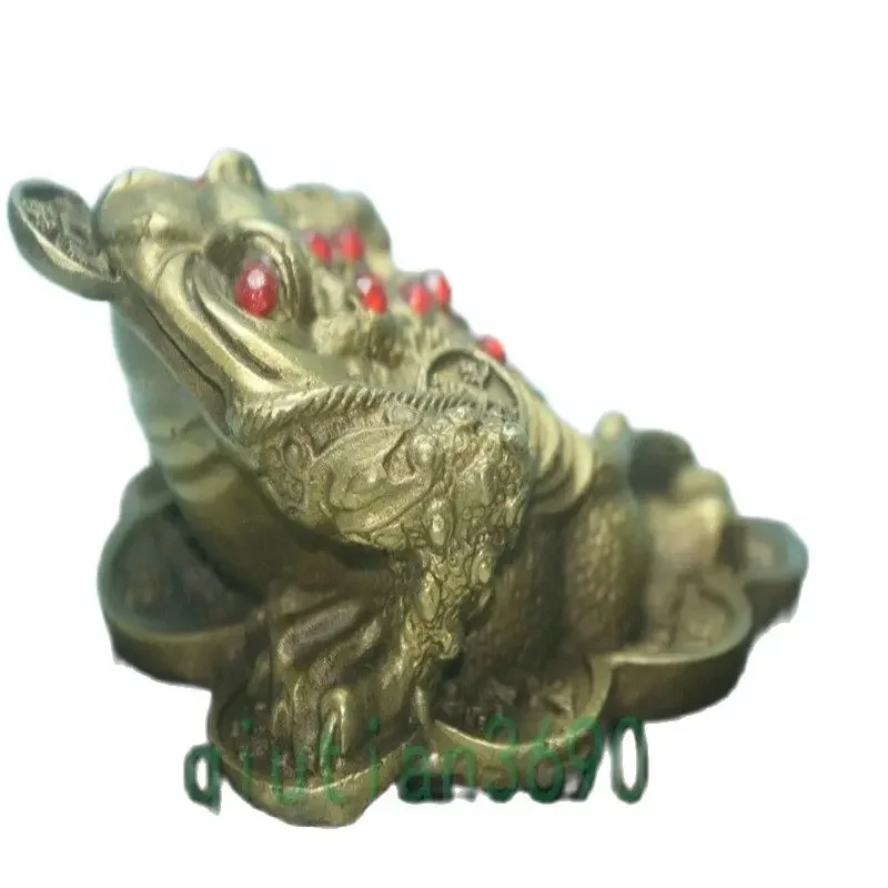 Fine Old China Unique Copper Carved Toad Auspicious Statue Classic Ceramic Home Decor Art Collection