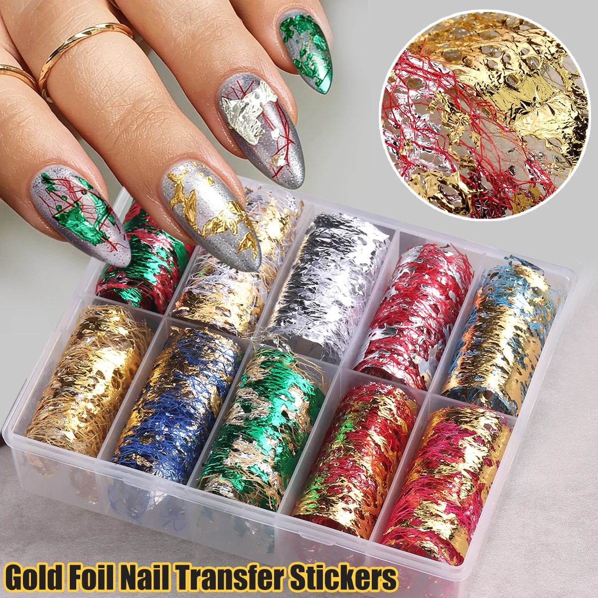 Colorful Foil Nail Decorations, Black and Gold Holographic Nail Foil Glitter Decorations, Glittery Starry Sky Foil Stickers