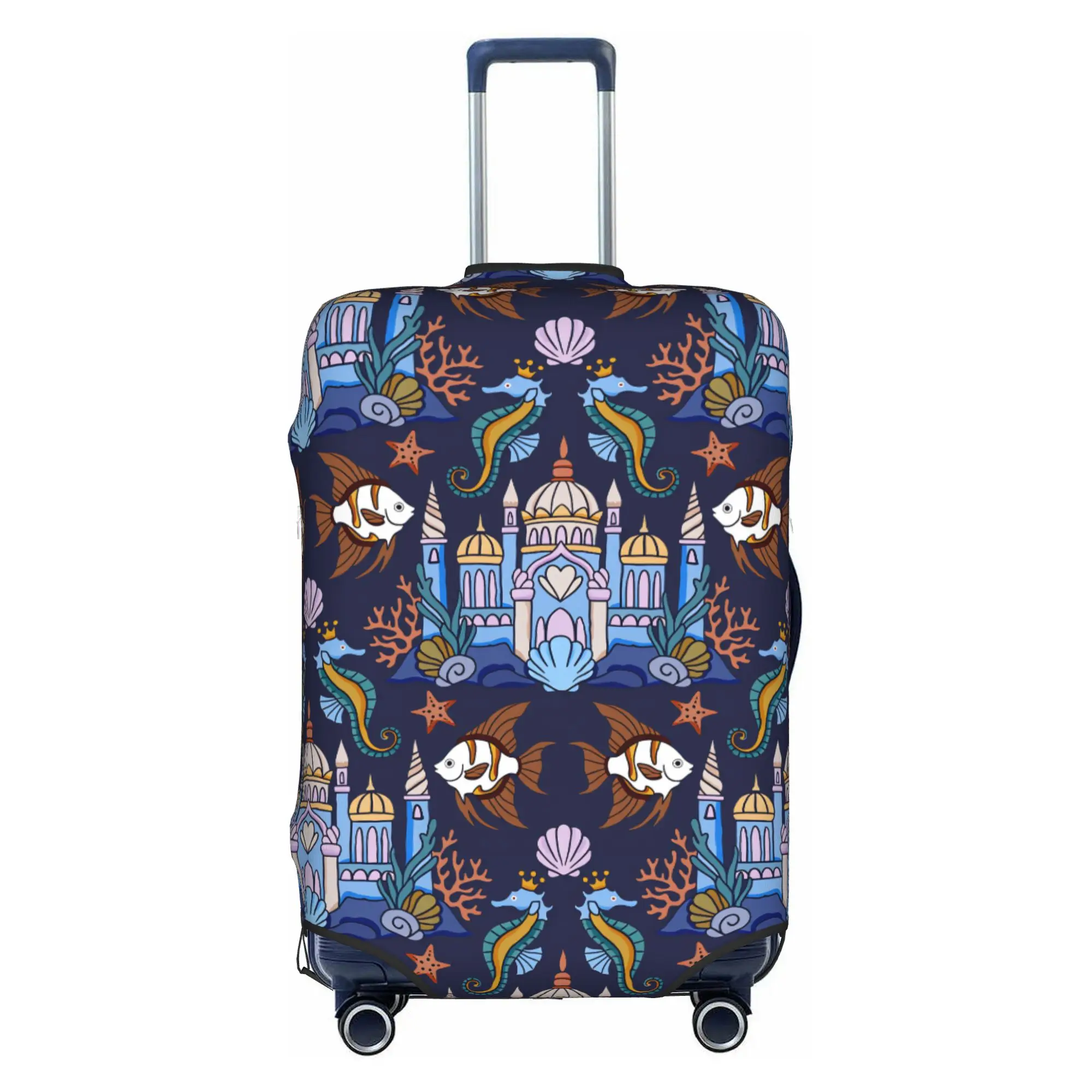 Cute Coral Underwater Cast Starfish  Luggage Cover Protector Elastic Seahorses With Crowns Sea Shells  Travel Suitcase Covers