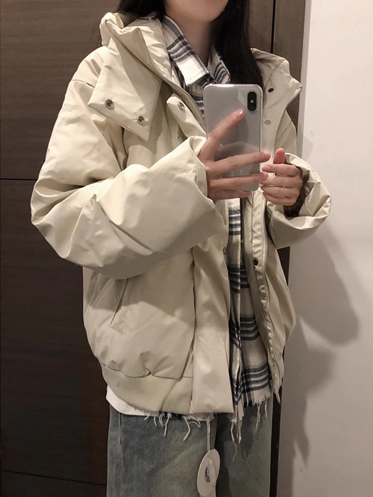 

American Sle ort PU Leather Hooded Casual Cotton Jaet Men's Autumn Winter Thiened Warm Cotton Coat Stand Collar Bread...