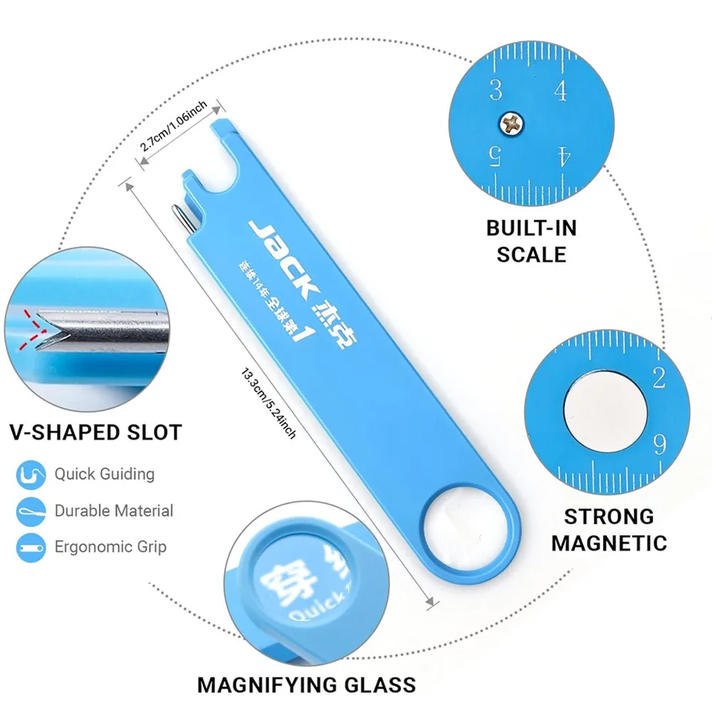 Jack Quick Threading Device - 3-in-1 Sewing Machine Needle Threader with Magnetic Storage Magnifier, and Ruler for Sewing Machin