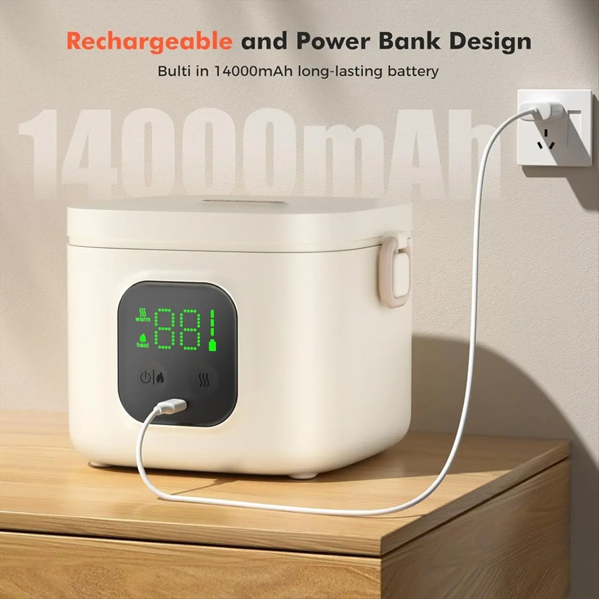 

ETRT Cordless Electric Lunch Box for Adults Kids Powered,Food Warmer Type-C ,Portable Heated Lunch Box for Work Go to School