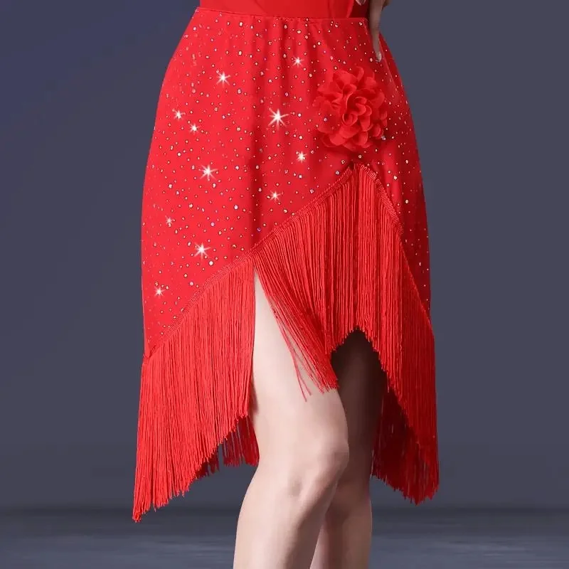 Latin Dance Clothing Adult Female Half-Length Tassel Skirt Square Dance Clothing New Short Skirt Practice Cha-Cha Lombardy