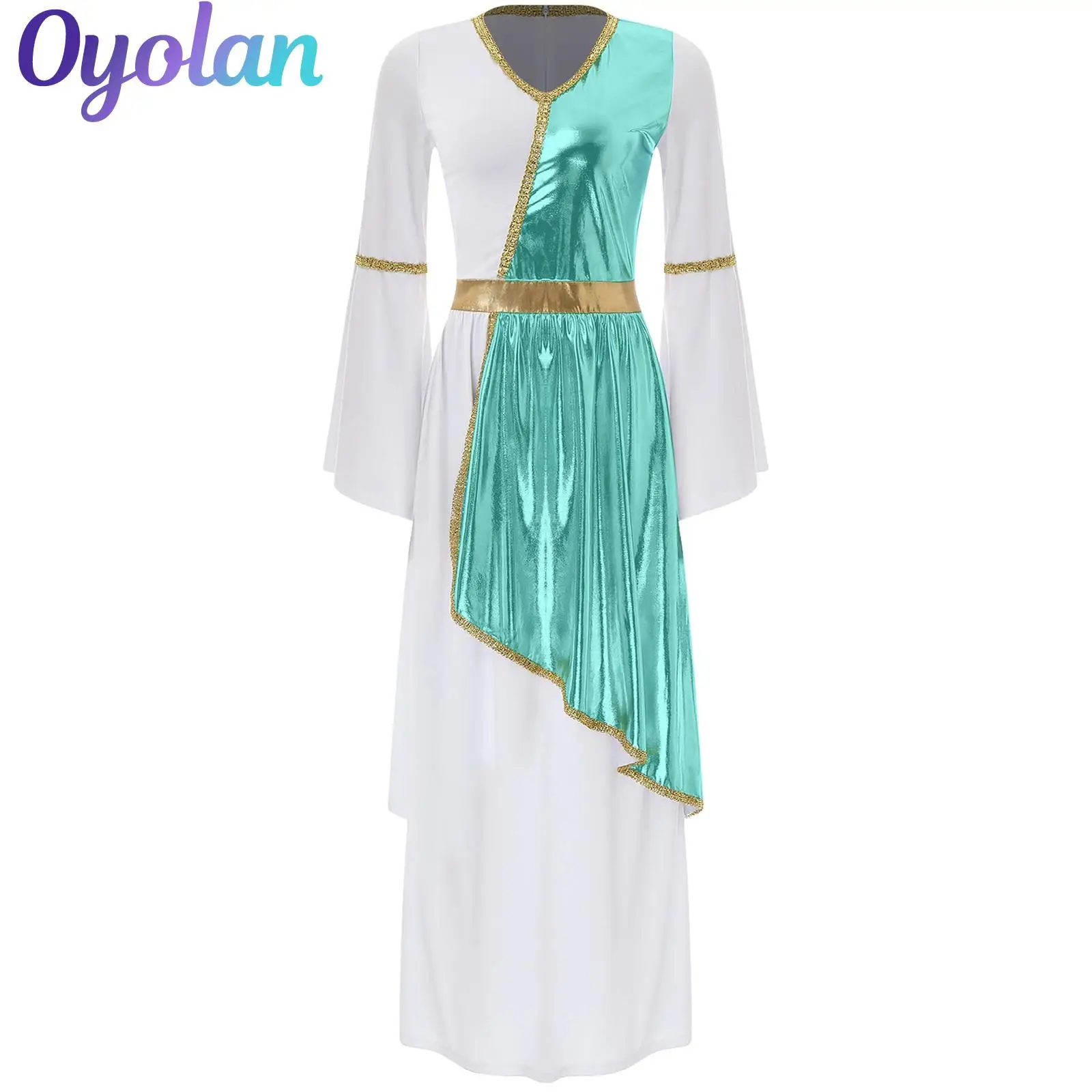 

Womens Ancient Greek Princess Myth Overlay Tunic Roman Queen Cosplay Costume Praise Ballet Lyrical Dance Dress Shiny Robe Toga