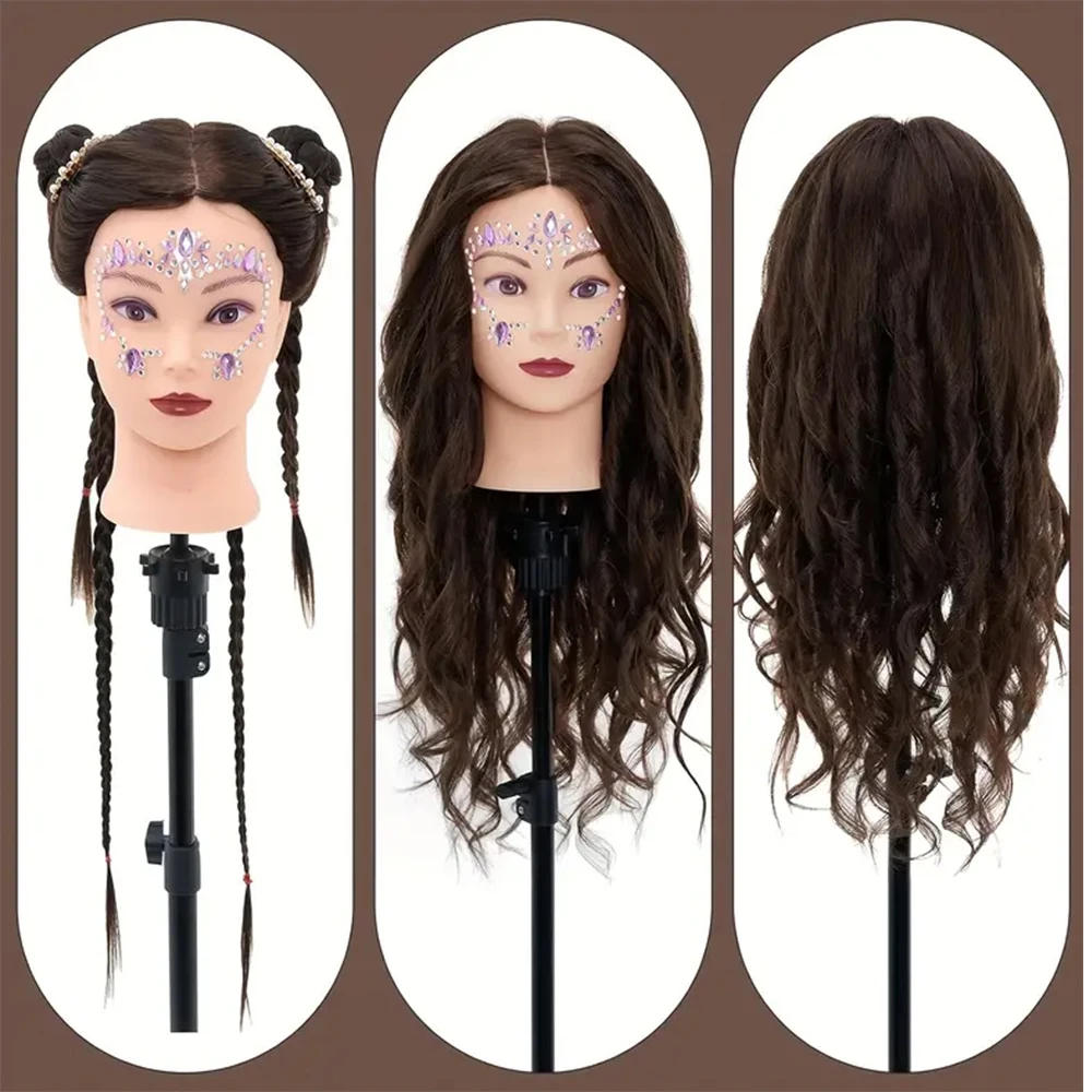 85%Real Human Hair Hairdresser Practice Mannequin Training Head Cosmetology Makeup On Long Hair Manikin Doll Head With Tools