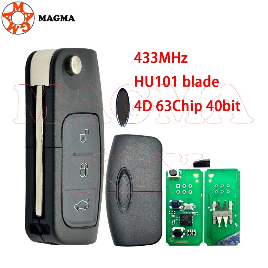 MAGMA 433MHz 4D63 40bit مفتاح السيارة عن بعد لفورد فيوجن فوكس مونديو فييستا جالاكسي HU101 شفرة مفاتيح السيارة الوجه #1