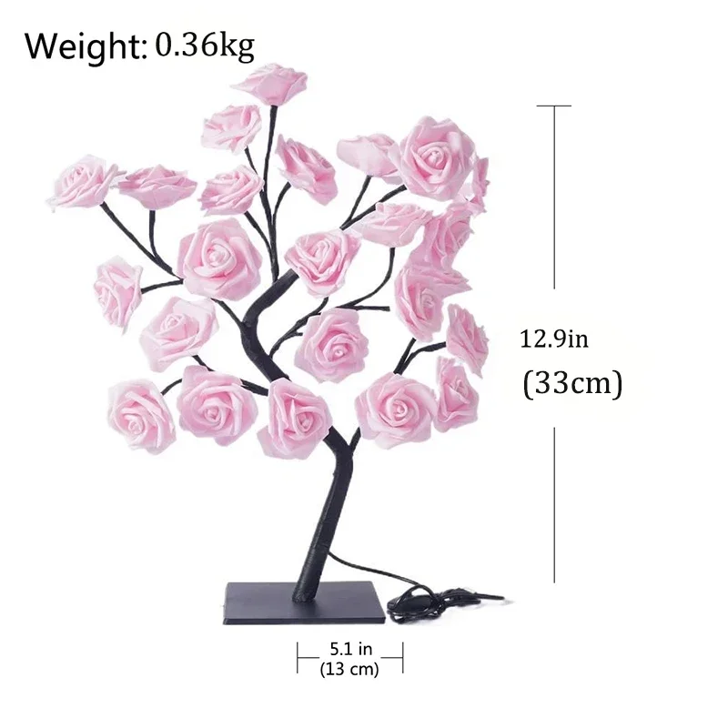 24 LED Rose Flower Tree Lights lampada da tavolo USB Fairy Maple Leaf Night Light Home Party Christmas Wedding Bedroom Decoration Gift