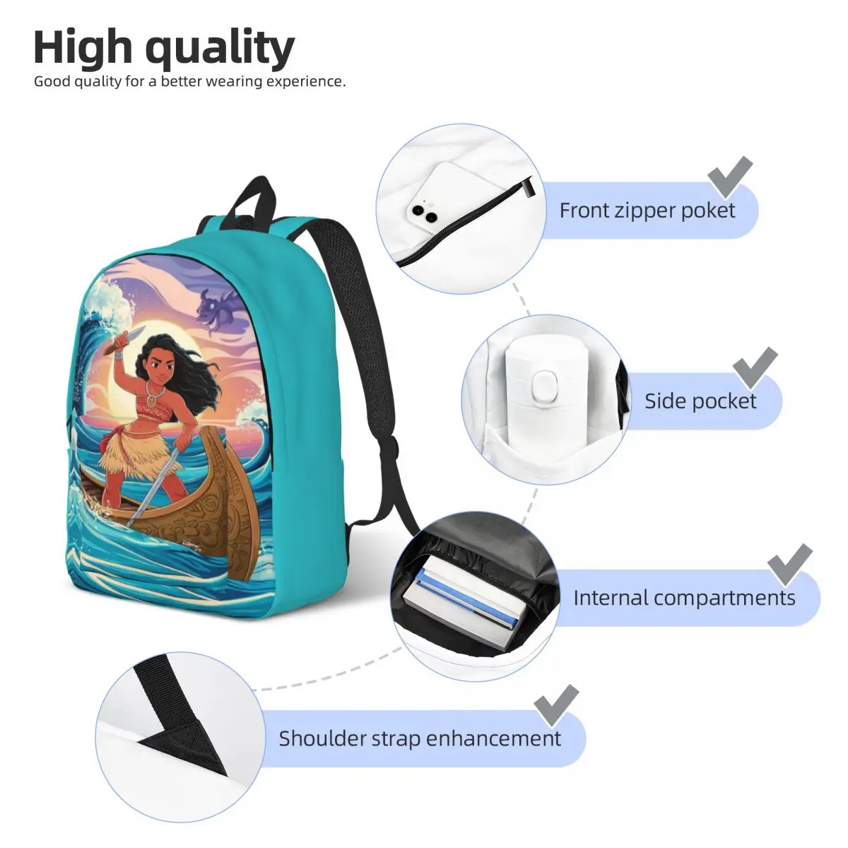 Custom Moana Wallpapers Canvas Backpack for Men Women Water Resistant School College Bag Printing Bookbag