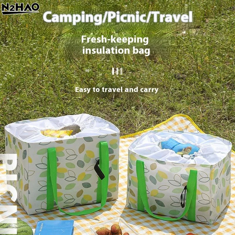 

Outdoor Insulated Lunch Bag Reusable Lunch Box For Student Spring Outing Travel Camping Picnic Tote Bag With Shoulder Strap