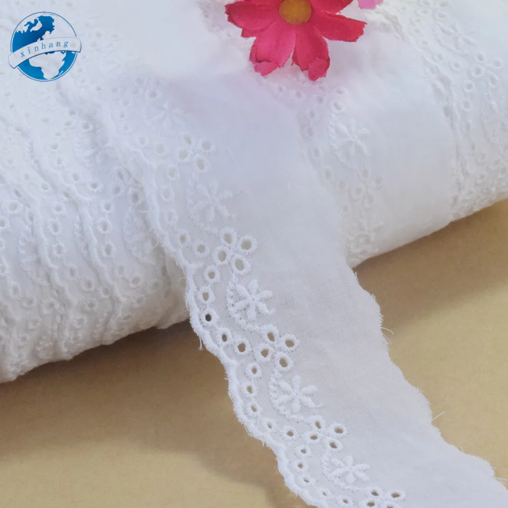 4cm Wide Embroidery Lace White Cotton Fabric Lace  Sewing Ribbon Trim Wedding Evening Dress DIY Dolls Colthes Accessories #4292