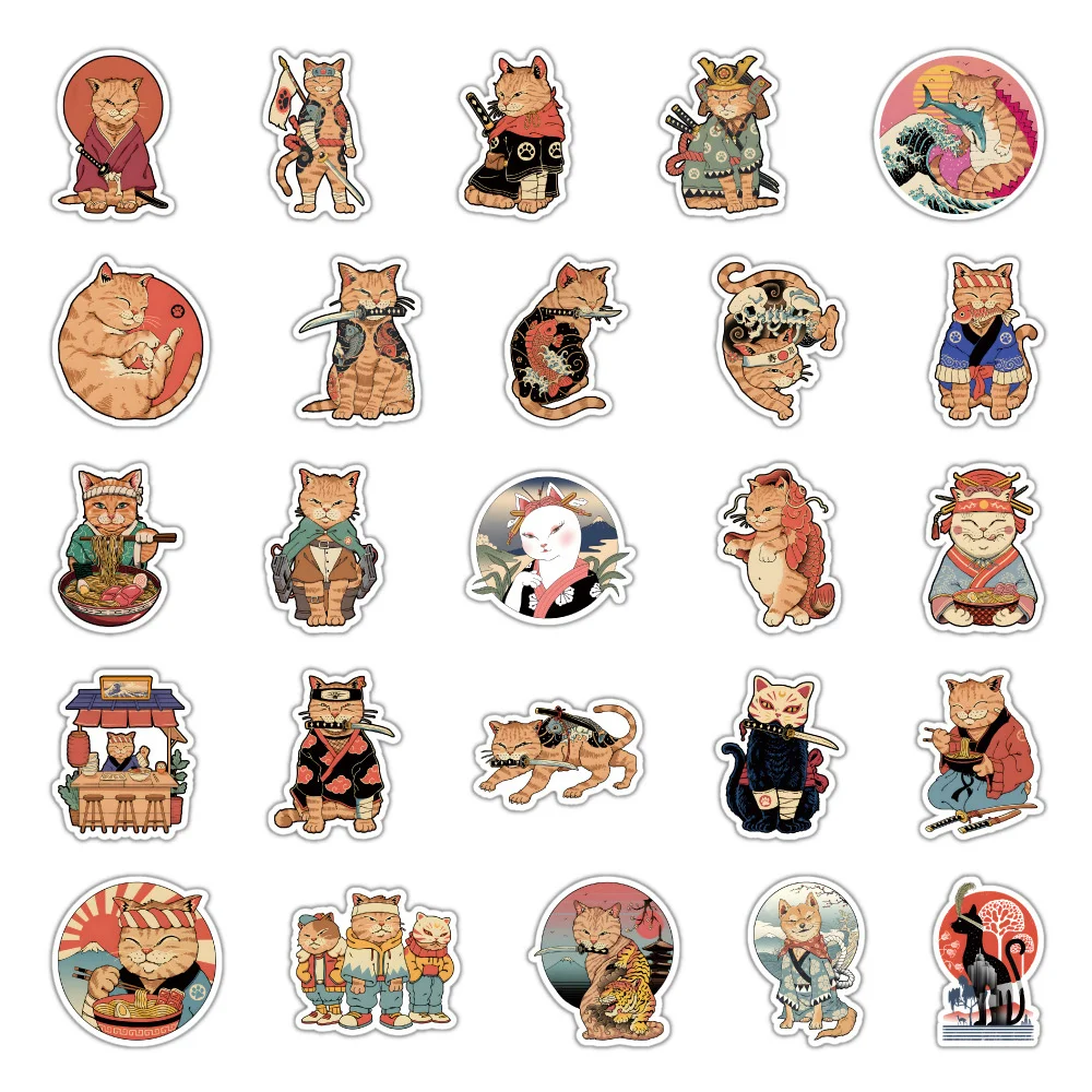 10/30/50PCS Cartoon New Anime Samurai Cat Personality Creative Sticker Guitar Computer Skateboard  Waterproof  Sticker Wholesale