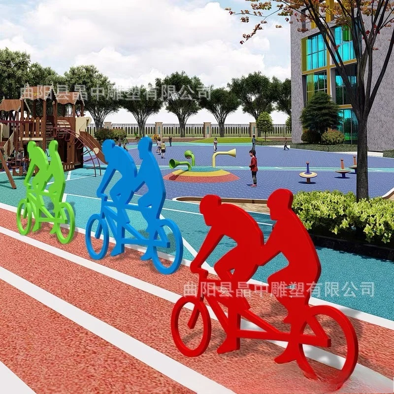 Stainless steel bicycle sports silhouette figure sculpture wrought iron sports competition
