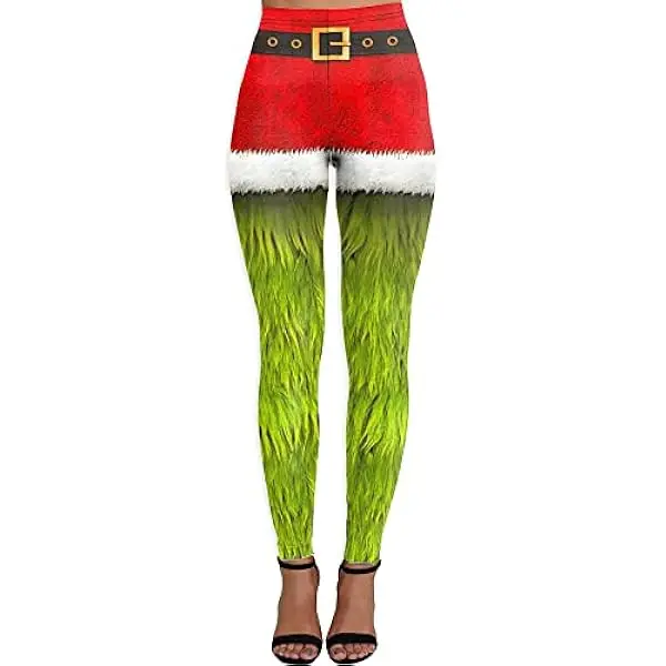 [You\'re My Secret] Women\'S Christmas Leggings Cute High Waist Elastic Printed Santa Snowman Party Trousers Xmas Pants Mujer