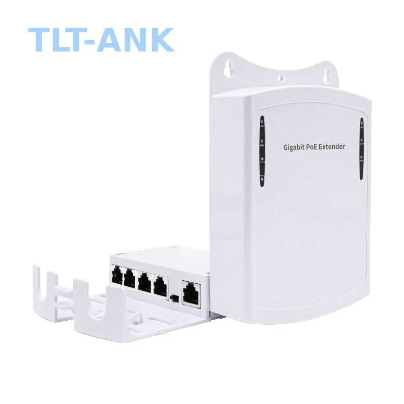 Outdoor Waterproof Gigabit 1 in 4 Out POE Extender Wall Repeater 10/100/1000Mbps for Network NVR IP Camera CCTV System