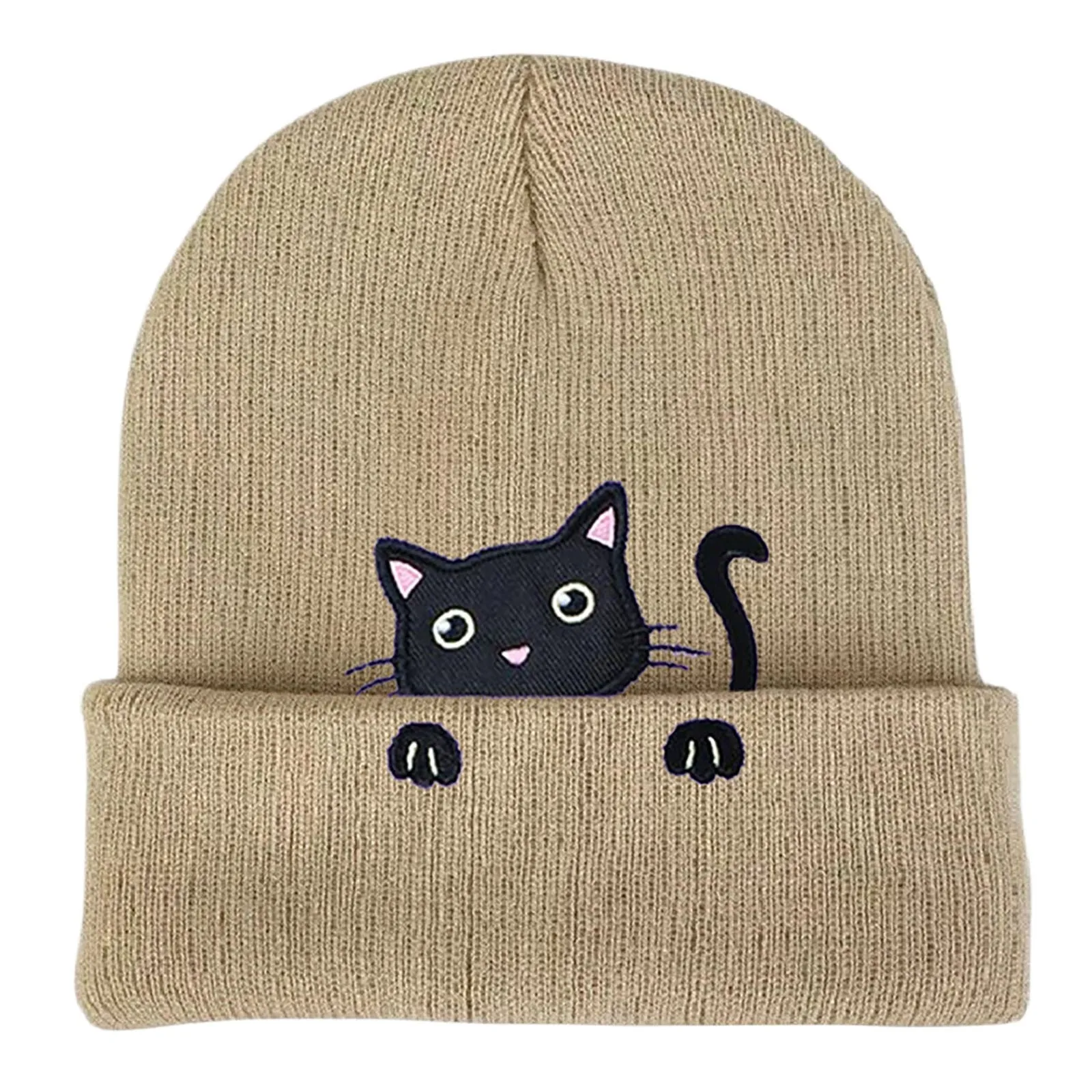 Cappellini da neve per uomo con cappello lavorato a maglia animale gatto gatto ricamato da donna