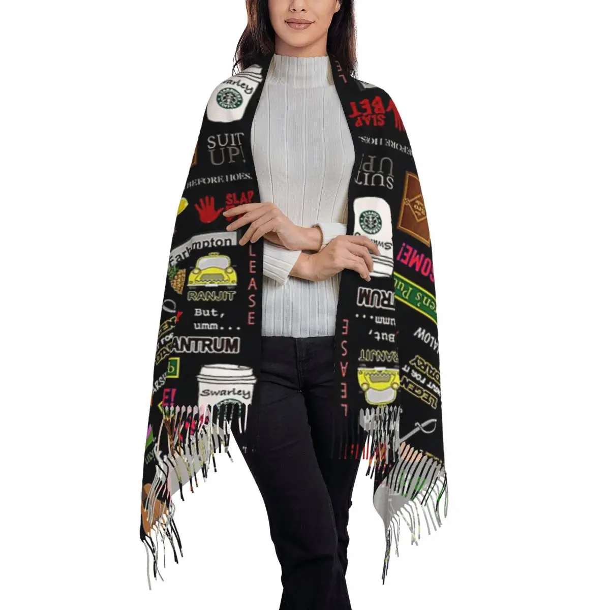 How I Met Your Mother Himym Tv Show Collag Scarf Tassel Scarves for Women Soft Warm Shawls and Wraps Long Fall Winter Shawl Wrap