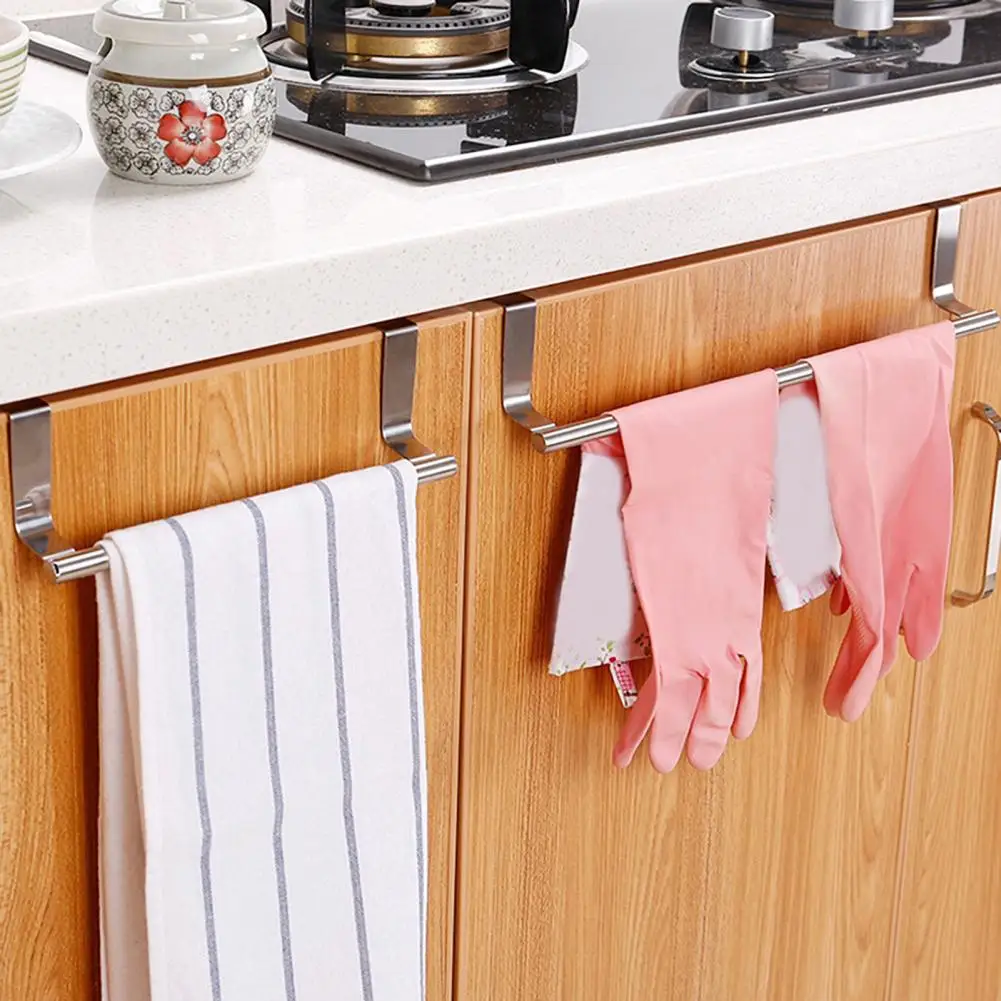 Towel Rack Stainless Steel Hanging Towel Shelf Space-Saving Punch-Free Storage Holder for Kitchen Bathroom