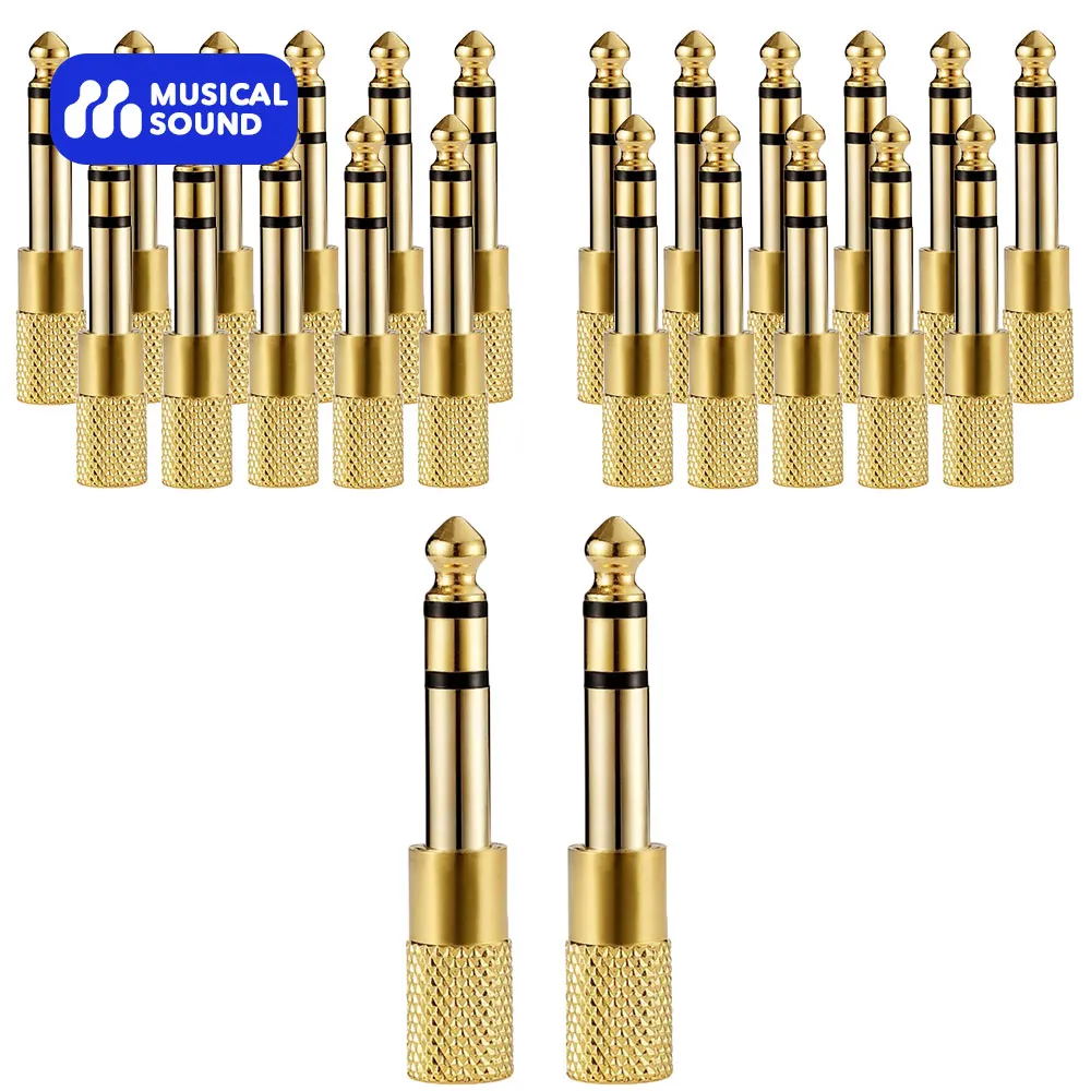 Musical Sound 2/6/12/24 Pieces 6.35mm 1/4 in Male Plug to RCA Female Jack Gold Plated TRS Adapter Guitar Audio Jack Connectors