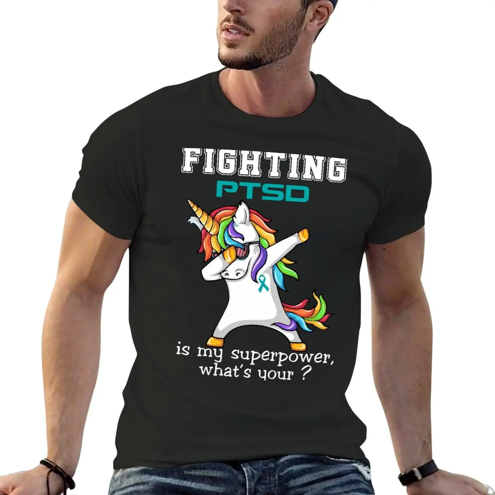 

Unicorn Fighting PTSD Is My Superpower T-Shirt anime stuff plus size clothes mens t shirts pack