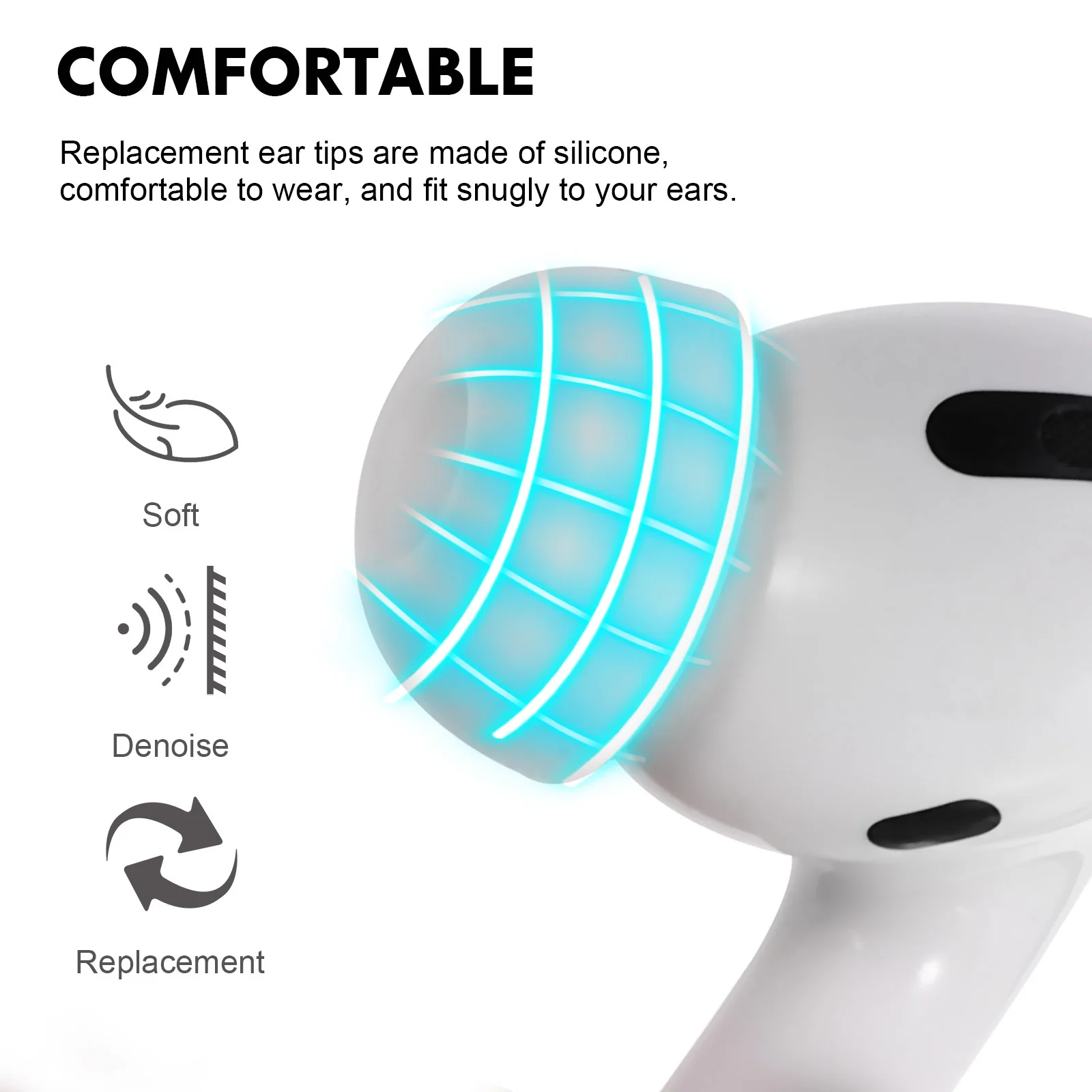 

Silicone Ear Tips Replacement Soft Noise Reducing Fit For Airpods 1 Earbuds Elastic Secure Fit Health Care