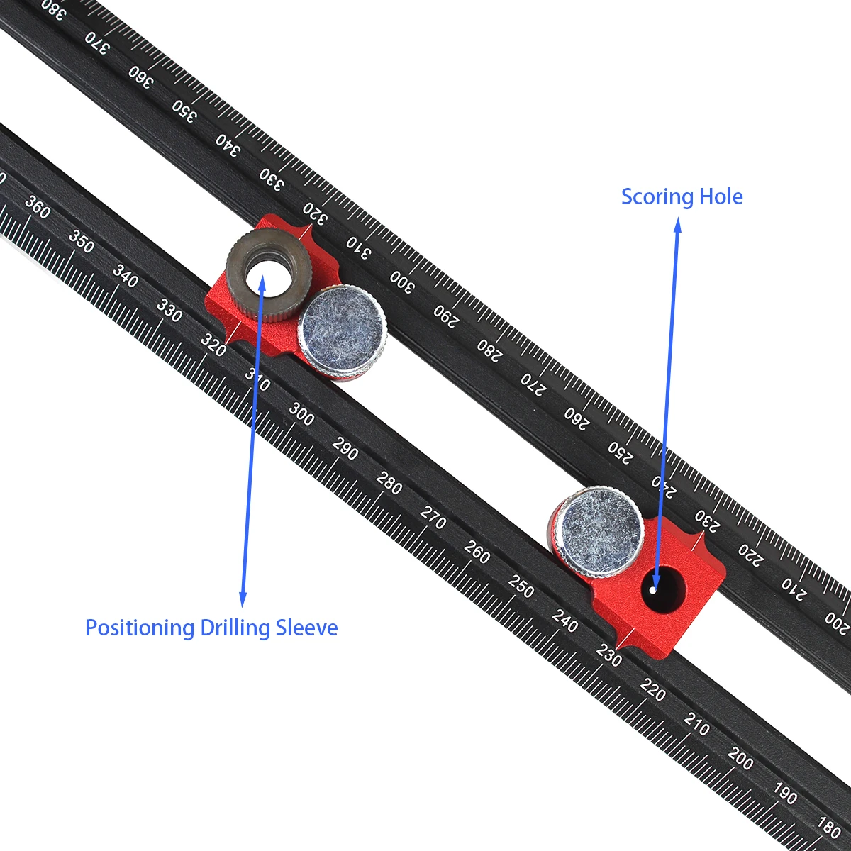 Aluminum Scriber Marking T Square Woodworking 2 in 1 Drilling Positioning Scoring Ruler Dowelling Jig with 6/8/10mm Drill Sleeve