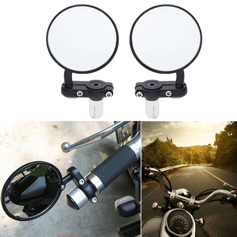 2 pcs 22mm Motorcycle Mirror Aluminum Round Anti Vibration Rearview Universal