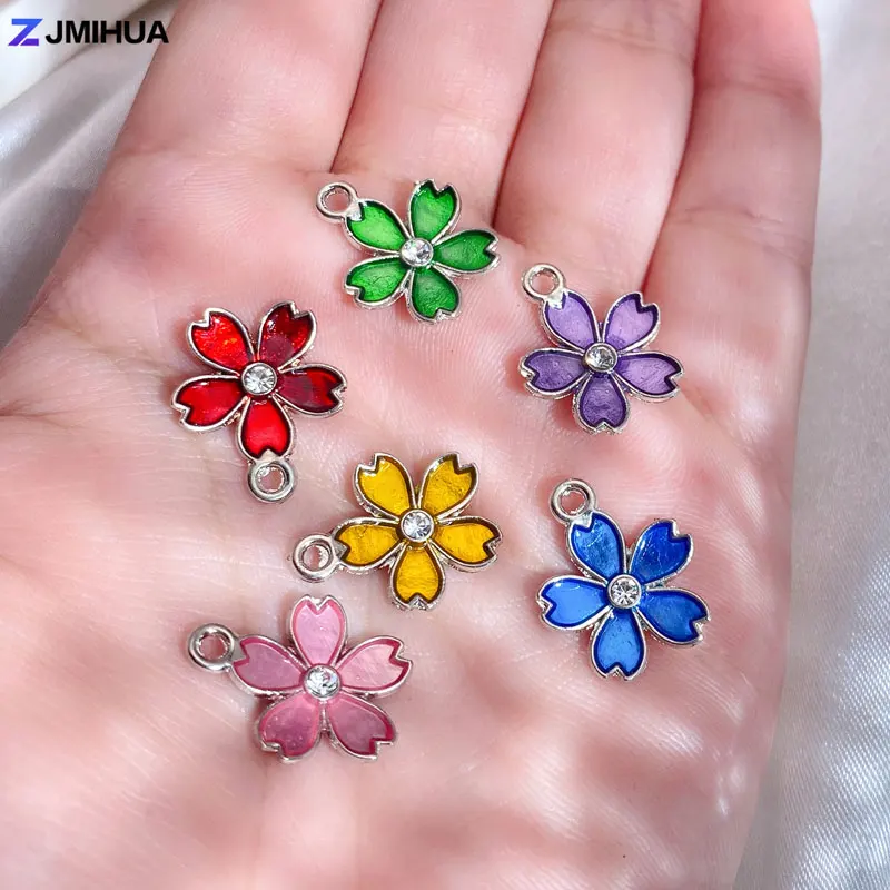 15pcs Enamel Charms Flower With Crystal Pendant Charm For Jewelry Making Supplies DIY Earrings Bracelets Necklaces Accessories