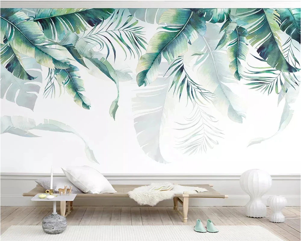 Papel tapiz autoadhesivo personalizado, planta de selva tropical, Mural de hoja de plátano, decoración del hogar, sala de estar, dormitorio, papel tapiz 3d