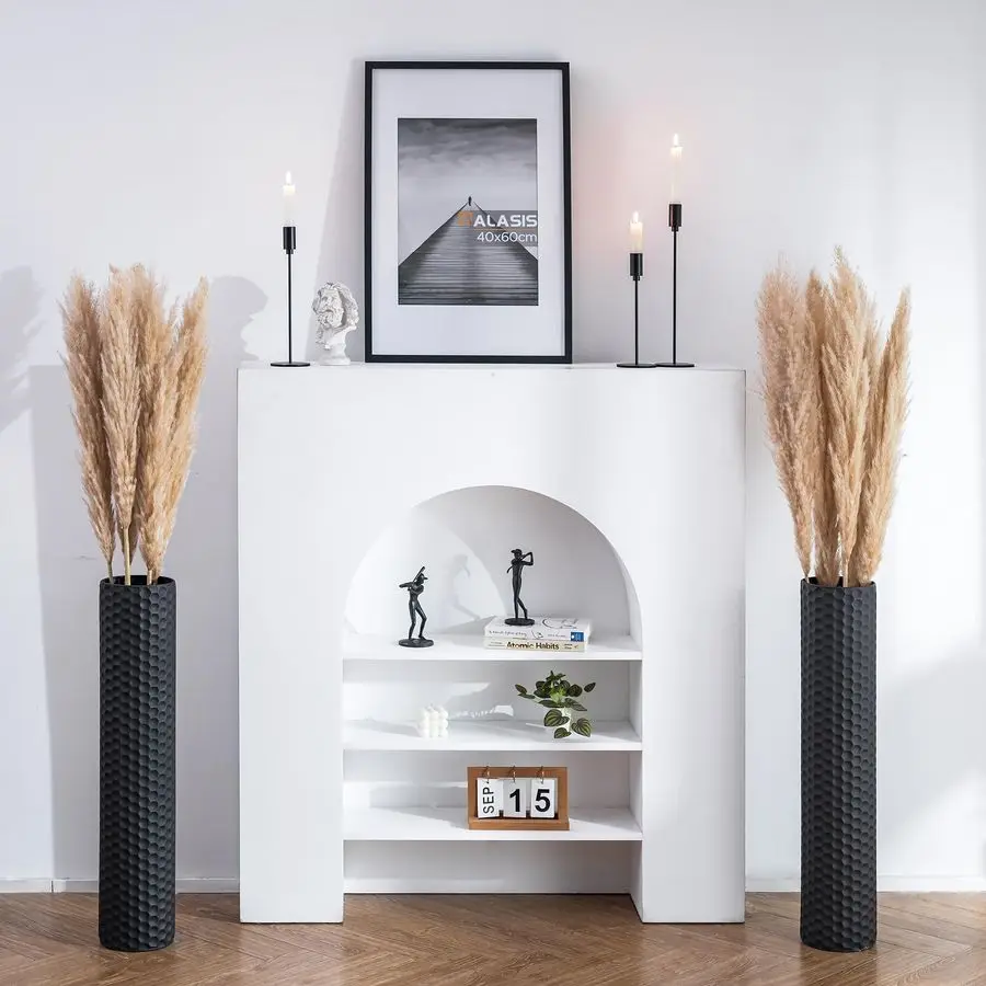 

Black Tall Floor Vase 27.6in Metal Modern Cylinder Floor Vases for Fireplace with Honeycomb Texture Set of 2 Large Decorative V