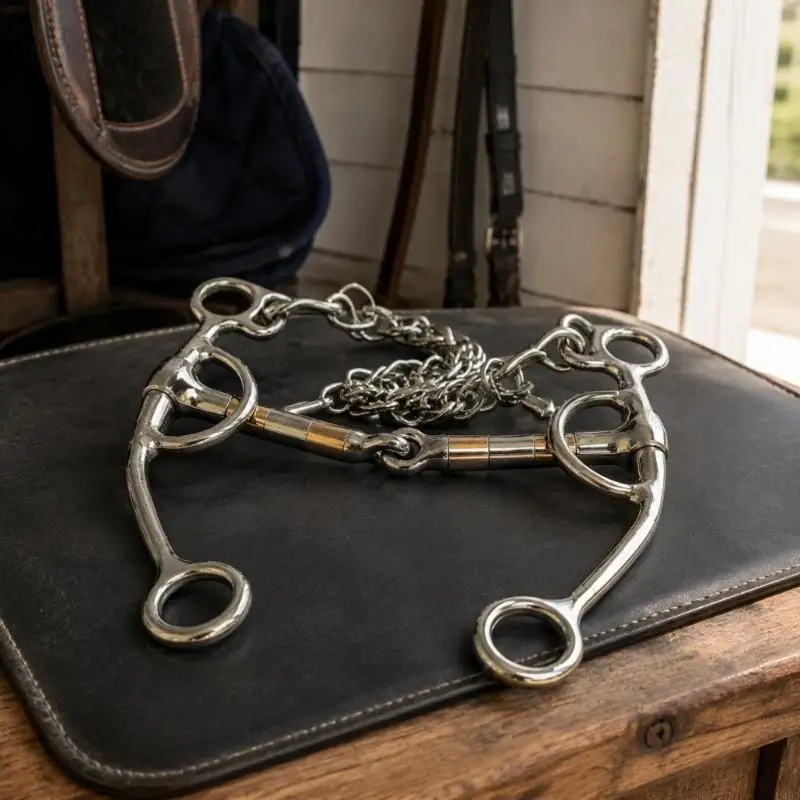Three-Piece Horse Bit for Training with Multiple Connection Points, Moving Metal Sections, Stainless Steel Construction, 24BD