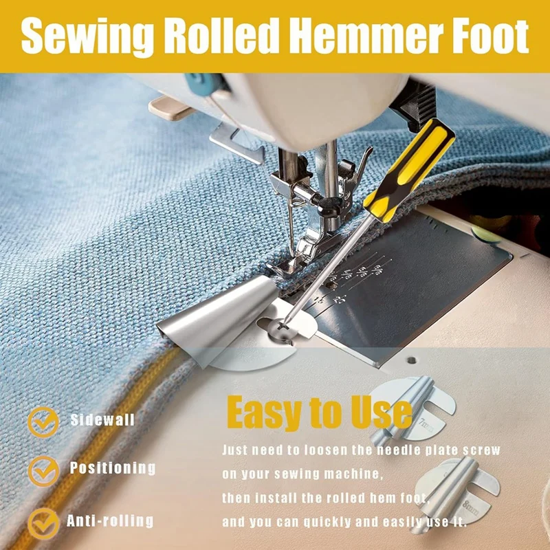 5PCS Magnetic Seam Guide And Sewing Rolled Hem Presser Foot Set, Sewing Machine Magnetic Hemmer Guide