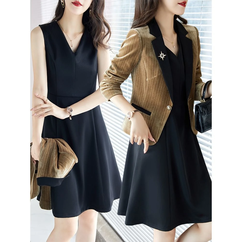 

Petite Velvet Blazer Set 2024 Spring Fall Short Jacket & Skirt Casual Office Suit