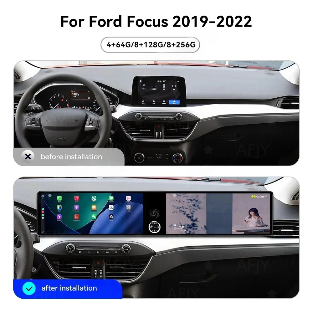 Dual Screen 12.3 Inch Android 13 Car Radio CarPlay For Ford Focus 2019-2022 Touch Screen Multimedia Player Head Unit DSP Auto