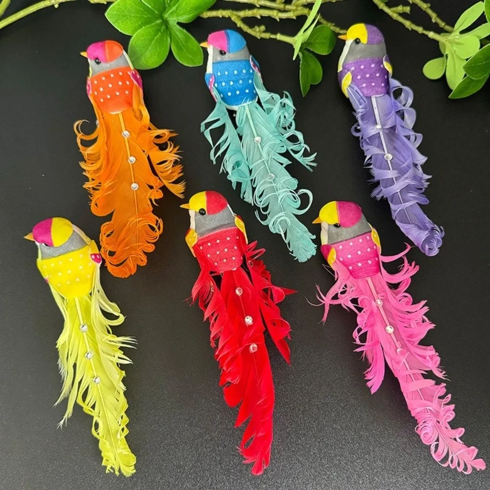 6pcs Colorful Simulation Birds with Clip Photography Props Artificial Foam Feathers Birds Curly Hair Home Decor