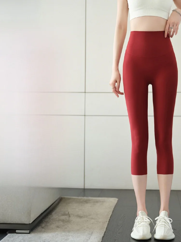 ارتفاع الخصر الحرير الجليد تابوت الجلد اليوغا السراويل رقيقة الصيف رعب البطن التحكم سبعة أرباع طول صغير الحجم البحر الأزرق