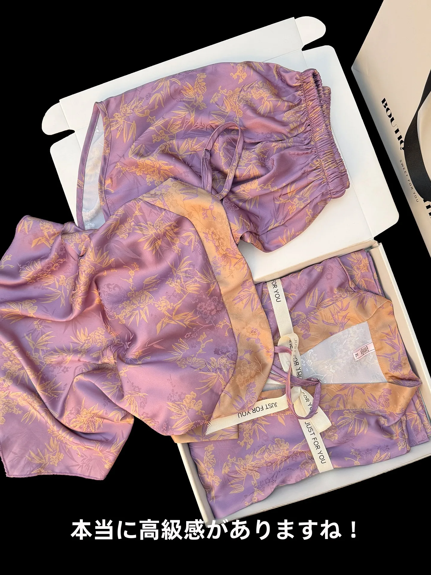 new-chinese-style-purple-gold-three-piece-strap-ice-silk-sleepwear-women-summer-shorts-long-sleeve-luxury-feel-home-clothes