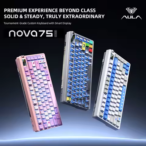 New AULA NOVA75 Wireless Mechanical Keyboard 75% Three Mode Hot Swap Custom Smart Screen with Knob Gaming Office PC E-sport Gift