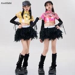 Boys Hip Hop Shiny T-shirt Cargo Pants Girls K-pop Crop Top Street Dance Skirts Clothes Sets Child Streetwear Kids Jazz Costumes