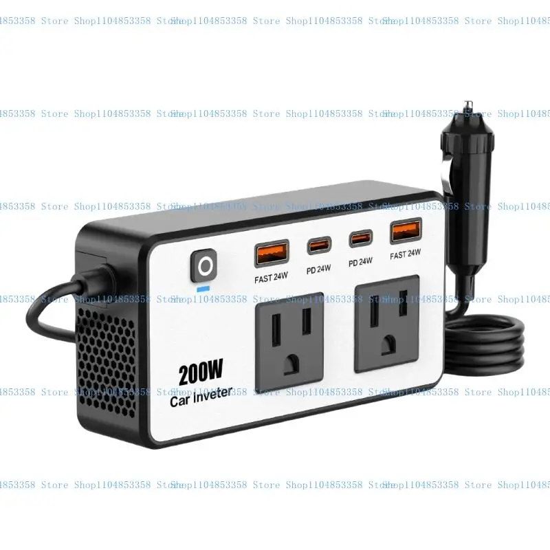 

652F 200W Vehicle Power Inverter DC12V to AC110V Plug Adapter with USB Ports for Laptops and Outdoor Adventures Camping Needs