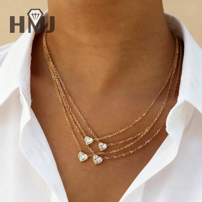 Simple Necklaces 18K 14K 10K Gold 925 Silver Diamond Moissanite Pear Oval Heart Round Shape Stackable Chain Elegant Party Date