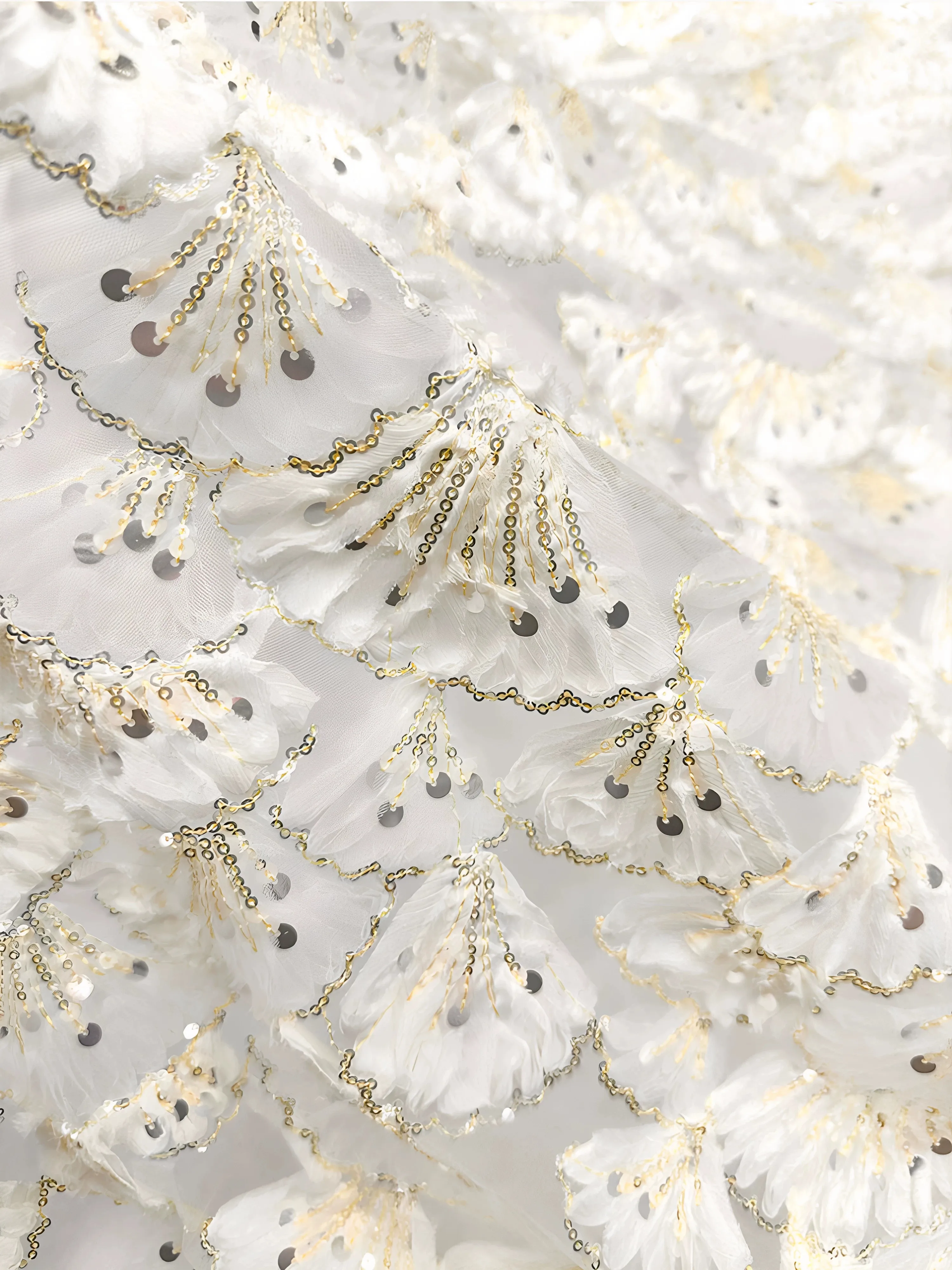 5yard 3D flower sequin embroidery lace fabric for clothing,DIY wedding dress Background curtain Designer fabric view 2