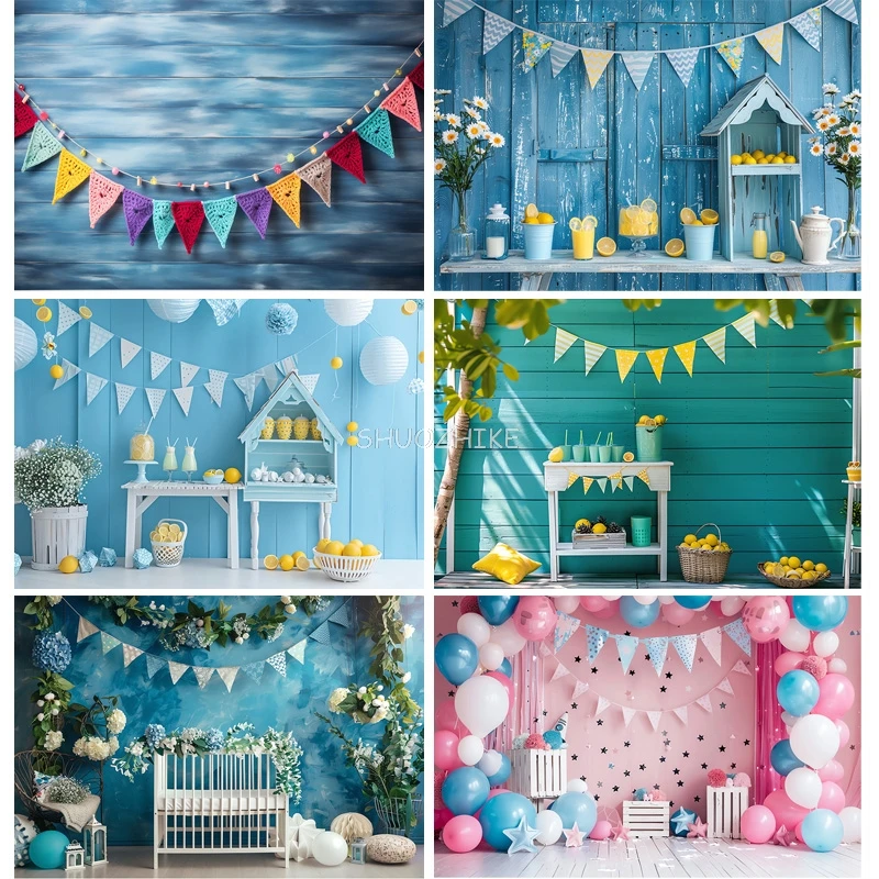 Hot air balloon Happy Birthday Photography Background Football Floral Arch Rocket Soccer Baby Party Carrots Backdrops FB-02