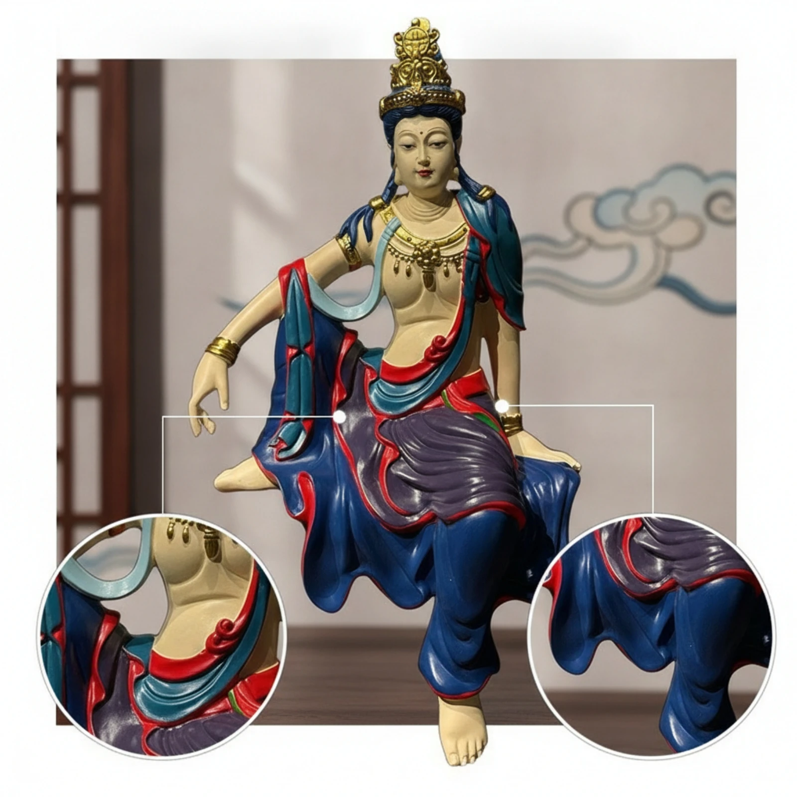 Guanyin Figurine Resin Guanyin Statue Bodhisattva Figurine Chinese-Style Decorative Artwork Traditional for Buddhists - view 5
