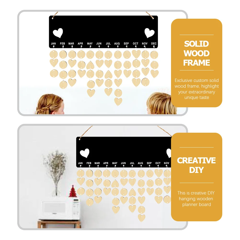 

1 set 1 Set Birthday Calendar Wall Hanging Decor Wooden Family Reminder Board With Tags Holiday Tracking Plaque Calendar 2023