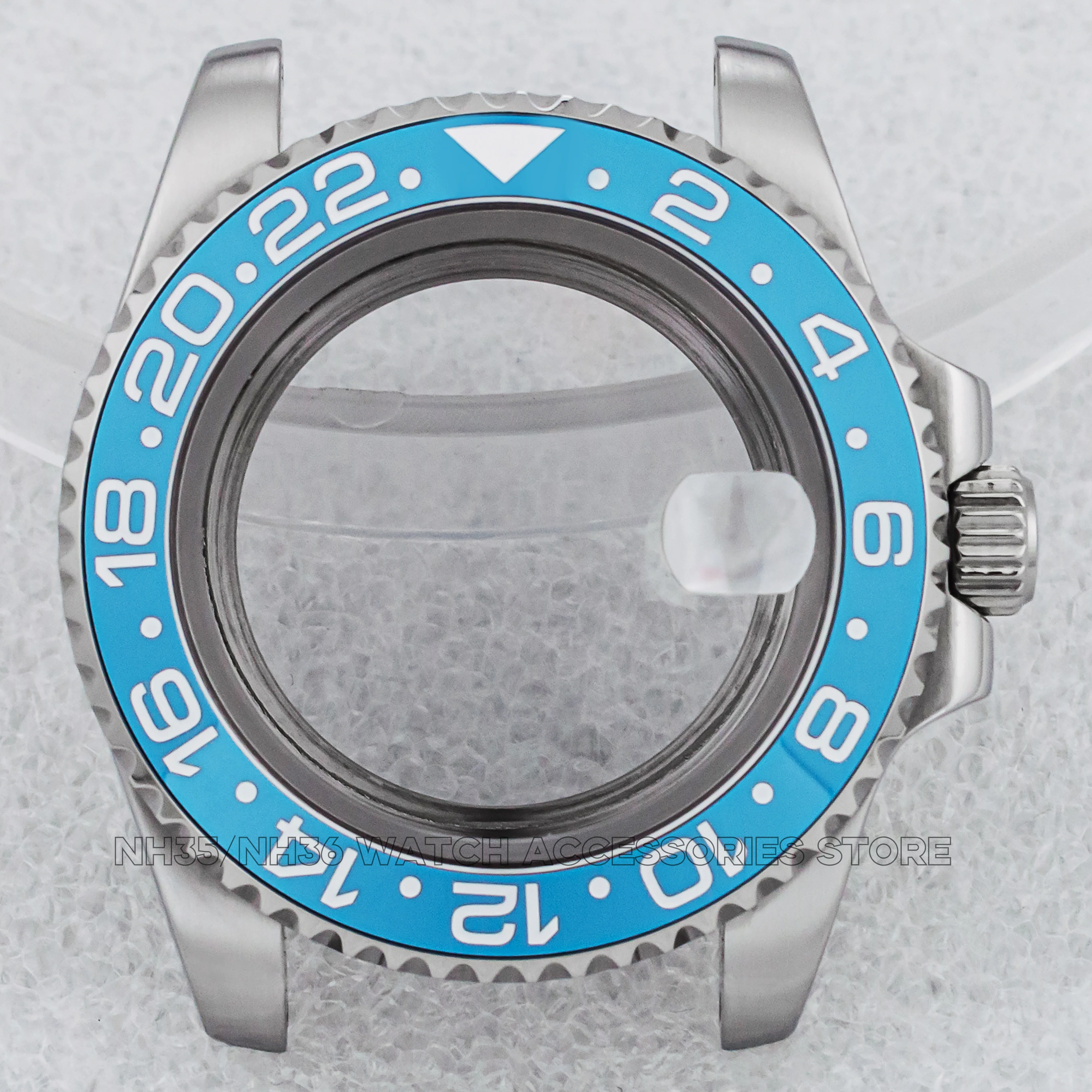

Ice Blue Ceramic Bezel Watch Case 40mm Case 316L Steet Sapphire Glass10ATM Waterproof For NH35 NH36 ETA2824 Sub Gmt NH35 Case