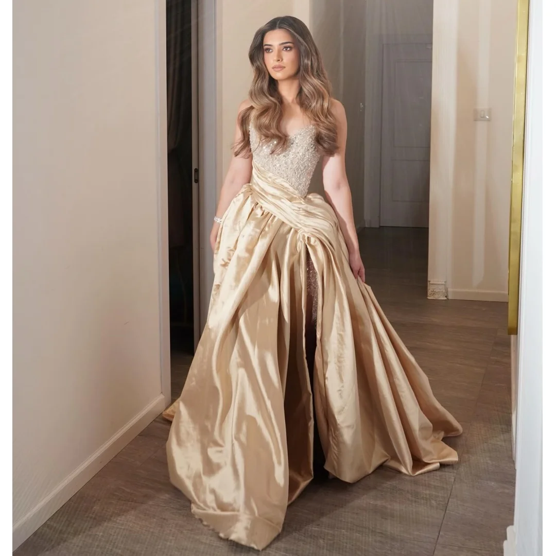 

Вечерние платья без бретелек с блестками, юбка с рюшами, платье для выпускного вечера с разрезом по бокам, свадебное платье, официальное платье, по индивидуальному заказу