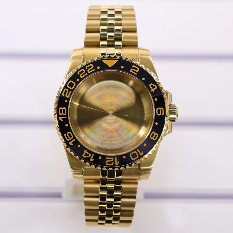 Gold PVD 40mm 200m Wasserdichtes Uhrengehäuse und Armbänder für SUB GMT NH35 NH36 4R36 NH34/38 NH70/ETA2824 PT5000/Miyota 8215 Saphirglas – Detail 5
